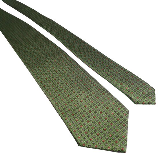 Daniel De Fasson Green Hand Made Silk Necktie Geometric Diamond Pattern Dad Gift - Picture 1 of 5